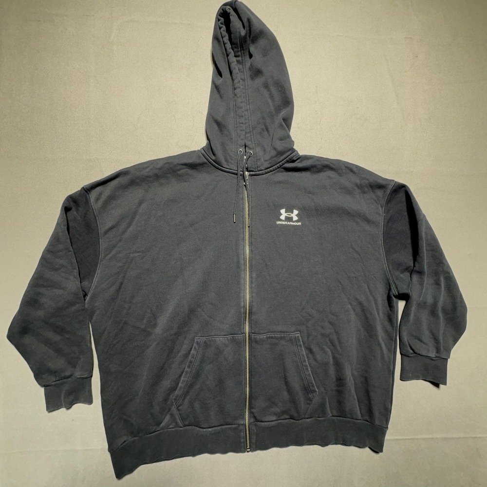 Under Armour Mens 2XL Black Full Zip Fleece Hoodie Sweatshirt Logo Athletic